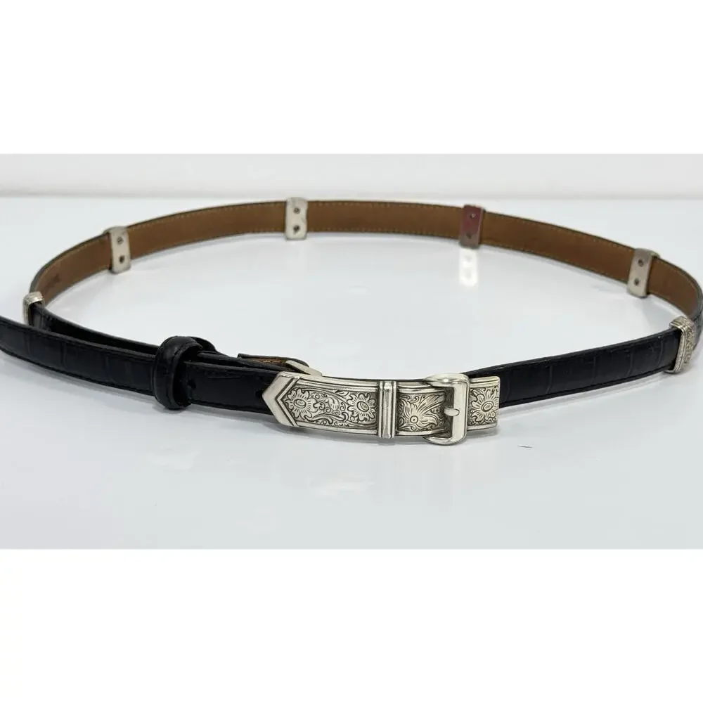 Brighton Black Croc Embossed Leather Belt Silver Buckle B20083 Size M L 32 - Picture 3 of 4